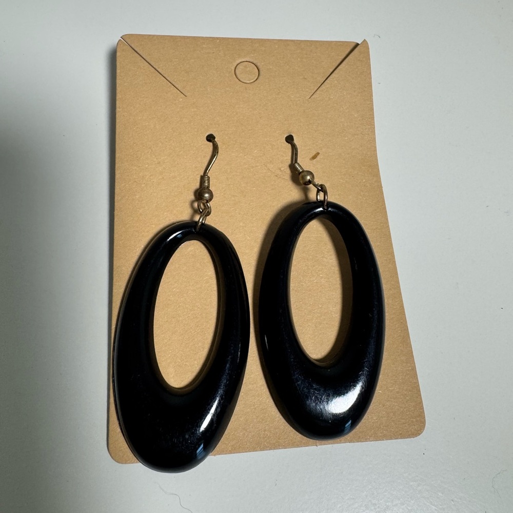 Vintage Black Oval Hoop Drop Earrings Retro Resin Geometric Dangle‎ Statement